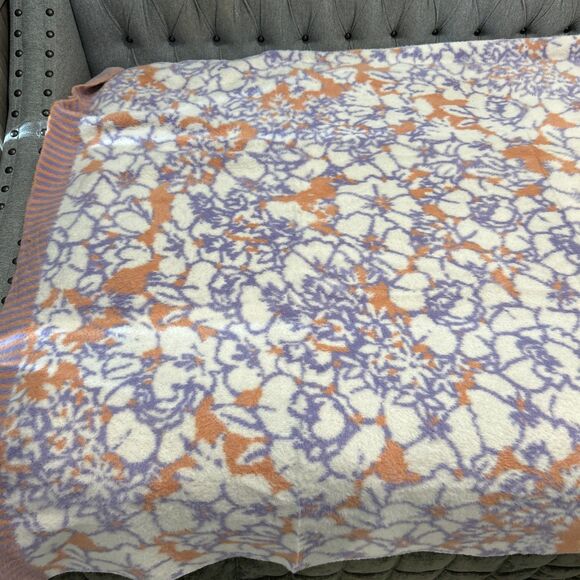 Anthropologie Cozy Knit Fable Throw Blanket Purple White Orange - Picture 6 of 10